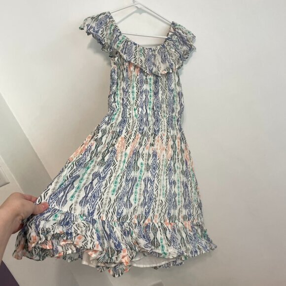 NEW NWT CHELSEA & THEODORE Flounce off the Shoulder Dress White Aztec Boho Mini - Picture 14 of 14